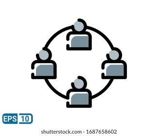 People Network Social Connection Filled Line Style Icon With Male Person Avatar Symbol for Multiple Sharing for Business and Teamwork. EPS 10