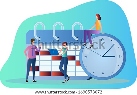 People next to the calendar and clock.Time management, work planning.Vector illustration.