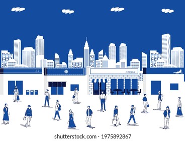 people in the night city and downtown