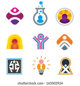 People in object just being awesome in creative genius symbols logo template vector icon set