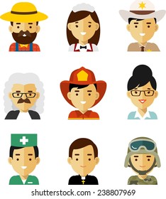 People occupation avatar set in flat style. Avatars of different people professions characters