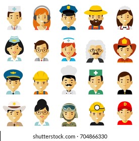 People occupation characters avatars set in flat style isolated on white background.. Different people professions characters icons