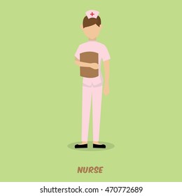 People occupation characters in flat style. Nurse profession