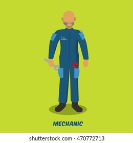 People occupation characters in flat style. Mechanic profession