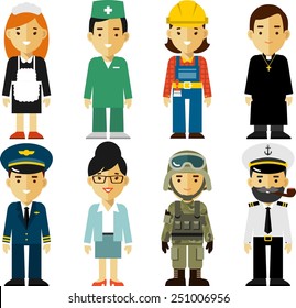 People occupation characters set in flat style