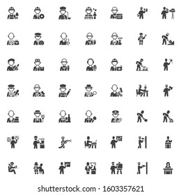 People occupation characters vector icons set, People professions modern solid symbol collection, filled style pictogram pack. Signs, logo illustration. Set includes icons as different workers people 