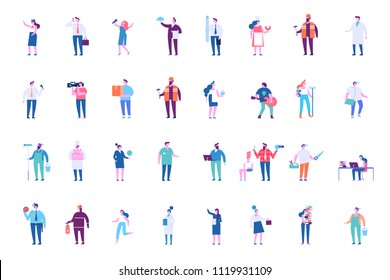 People occupations baig vector set. Flat  illustration isolated on white.	
