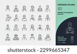 People and Occupations Icon collection containing 24 editable stroke icons. Perfect for logos, stats and infographics. Edit the thickness of the line in any vector capable app.