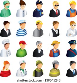 people occupations icons detailed vector set