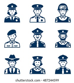 People occupations icons. Police icon. Avatars police.