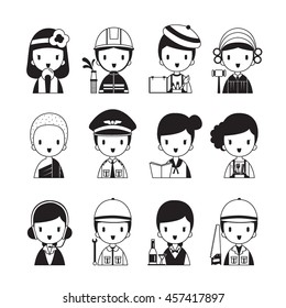 People Occupations Icons Set, Monochrome, Profession, Avatar, Worker, Job, Duty