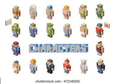 People occupations vector icons - set of Isometric man characters