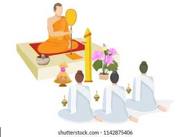 people offering dedicated and yellow candle to Buddhist monks in the buddhist lent day