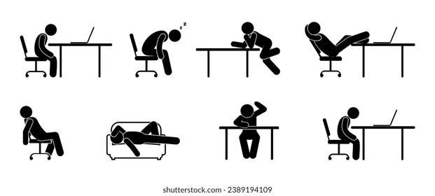 people in the office, break from work, illustration of work burnout, man tired, rest and overwork