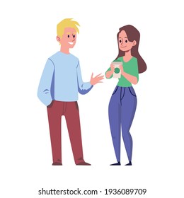 People office colleagues during coffee break, flat vector illustration isolated.