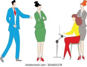 people in the office, discussions and work, vector drawing 
