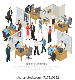People in office interior isometric design concept with groups of creative employees participating in business process vector illustration 
