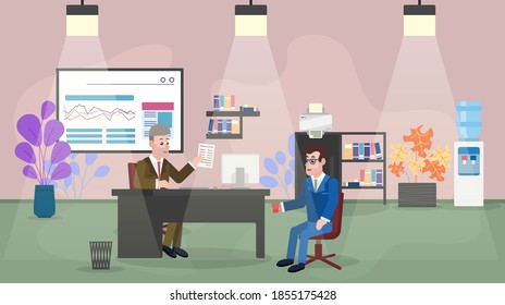People in the office, interview, negotiations, communication, documents, manager.