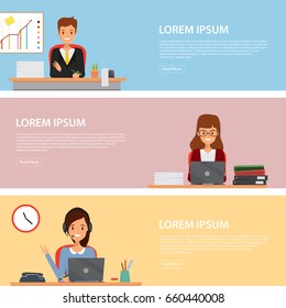 People at office life set of banner. Illustration vector for business and web.
