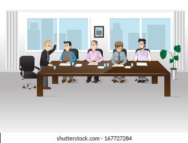 People In Office - Vector Illustration, Graphic Design Editable For Your Design. Team Working In Office.Successful Business Partners Discussing Ideas At Meeting. Caucasian People.