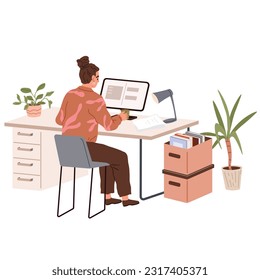 People office work. Vector illustration. A business person utilizes their knowledge and experience to drive success in corporate world Office workers interact with clients and customers to fulfill