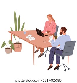 People office work. Vector illustration. A worker employee maintains positive attitude and fosters positive work environment People in office work alongside diverse group of colleagues, fostering