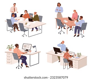 People office work. Vector illustration. Office workers actively contribute to team discussions and decision-making processes A worker employee seeks opportunities to expand their skills and knowledge