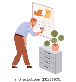People office work. Vector illustration. Office worker maintain professionalism and adhere to company policies and procedures A worker employee actively participates in meetings and contributes