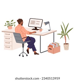 People office work. Vector illustration. People in office work diligently, demonstrating their commitment to their responsibilities Office workers maintain professionalism and adhere to company