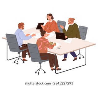 People office work. Vector illustration. A worker employee shows initiative and proactively seeks solutions in office work People in office work under supervision of office manager who ensures
