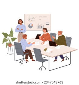 People office work. Vector illustration. A worker employee takes initiative and demonstrates leadership skills in office work People in office work collaboratively, fostering positive and cohesive