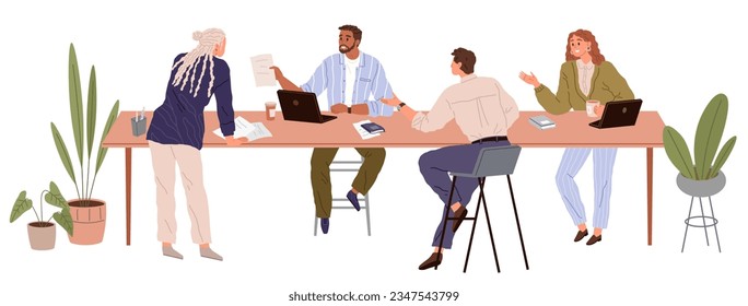 People office work. Vector illustration. A worker employee seeks opportunities to expand their skills and knowledge in office work People in office work collaboratively, sharing ideas and expertise