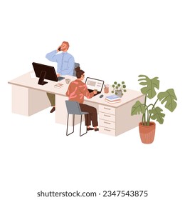 People office work. Vector illustration. People in office work together as cohesive unit, supporting and assisting one another Office workers value teamwork and cooperation in achieving common goals