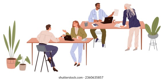 People office work. Vector illustration. A worker employee embraces challenges as opportunities for growth in office work People in office work in supportive environment that encourages innovation