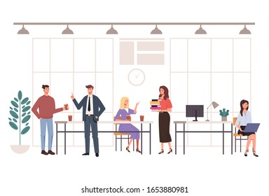 People office workers characters taking break and drinking coffee. Vector flat graphic cartoon design illustration