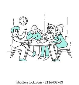 People in the office_men and a woman at a meeting with documents_line_flat