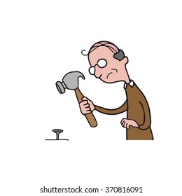 People old man holding hammer cartoon
