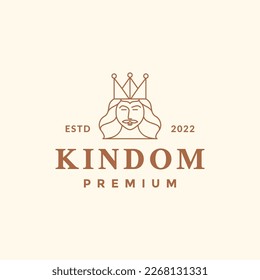 people old man mustache long hair king crown kingdom line minimal hipster logo design vector