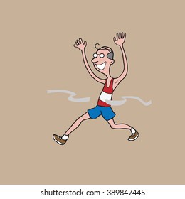 People old man running finish line cartoon