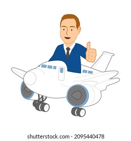People on airplanes. Cartoon illustration. Vector image
