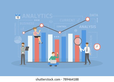 People on analytics. Chart and graph with data.