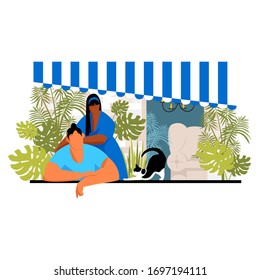 gente en el balcón. imagen vectorial de un hombre y una mujer en una terraza. quedarse en casa