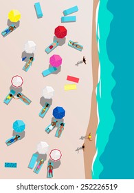 People on the beach, aerial view, vector illustration, no transparencies EPS 8
