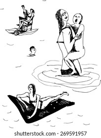 people on the beach in summer 
