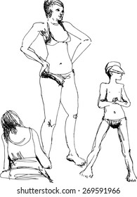 people on the beach in summer 