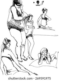 people on the beach in summer 