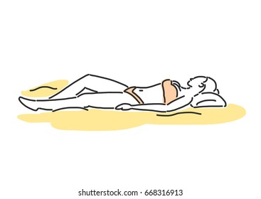 People on the beach. sunbathing - Summer Time. hand drawn. line drawing. vector illustration.