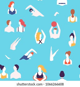 People on a beach. Swimming and playing in the water. Summer rest vacation. Seamless vector pattern