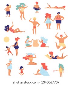 People on the beach Vector. Cartoon. Isolated art on white background. Flat Set Collection