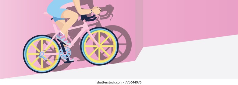 People on Bicycle side View, have a shadow on the wall. vector.illustration.